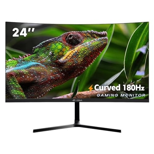 CRUA 24Zoll Curved Gaming-Monitor 144 Hz, 165 Hz 180HZ FHD 1080P PC-Monitor, Computerbildschirm unterstützt Freesync, 100% sRGB-Farbumfang, Augenschutz, DP, HDMI, schwarz von CRUA