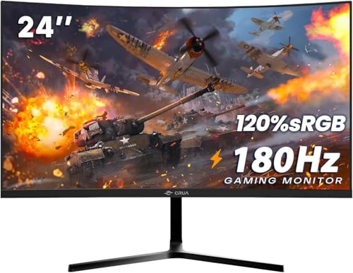 CRUA 24 Zoll Curved Gaming-Monitor 180 Hz|165 Hz|144 HZ|1080P|PC Monitor Computer 100% sRGB-Farbumfang kompatibel FreeSync G-sync|Rahmenlos|HDMI|DisplayPort,VESA-Wandmontage, Schwarz von CRUA