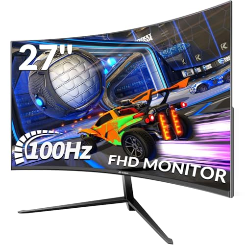 CRUA 27 Zoll 1K/100Hz Curved Gaming Monitor, Full HD 1080P 1800R, Rahmenloser PC-Monitor, 1ms GTG, FreeSync, Low Motion Blur, Augenpflege, VGA, HDMI von CRUA