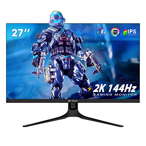 CRUA 27 inch 1440P Gaming Monitor,144hz Computer Monitor, Frameless PC Monitor, 1ms GTG with FreeSync, Low Motion Blur, Eye Care, VESA, DisplayPort, HDMI, Black von CRUA