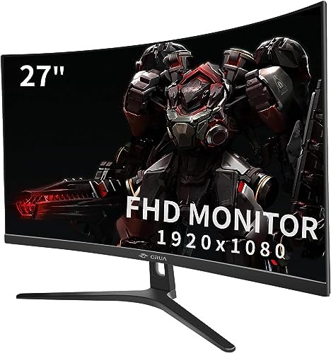 CRUA Curved Gaming-Monitor 27 Zoll 180Hz, FHD 1080P 1800R PC-Monitor, 1 ms GTG mit FreeSync, geringe Bewegungsunschärfe, Augenschutz, VESA, DisplayPort, HDMI, schwarz von CRUA