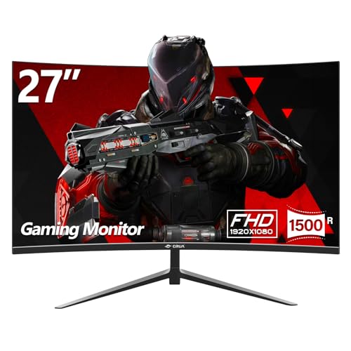 CRUA Gaming Monitor Curved Monitor - 27 Zoll FHD Curved Computer Monitor, Krümmung 1800R, VA-Panel, 180Hz,VGA Gaming Monitor, Augenpflege, Neigungsverstellung, HDMI, Schwarz von CRUA