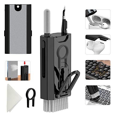 8 in 1 Elektronik Reinigungsset - Tastatur-Reiniger, Tastatur-Reinigungsset, Laptop Reiniger, Laptop Reinigungsset, Elektronik Reinigungsset für Airpods Pro/Laptop/Telefon（Schwarz） von CRYSFIY