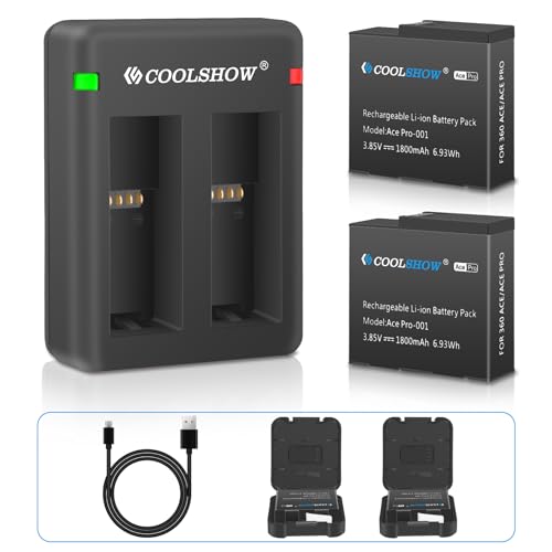 COOLSHOW Ace/Ace Pro Akku Ersatz 1800mAh 2 Stück und Duales Ace/Ace Pro AkkuLadegerät Kit Kompatibel mit Insta360 Ace/Ace Pro Kamera COOLSHOW Ace/Ace Pro Akku Ersatz 1800mAh 2 Stück und Duales Ace/Ace Pro AkkuLadegerät Kit Kompatibel mit Insta360 Ace/Ace Pro Kamera von CS COOLSHOW