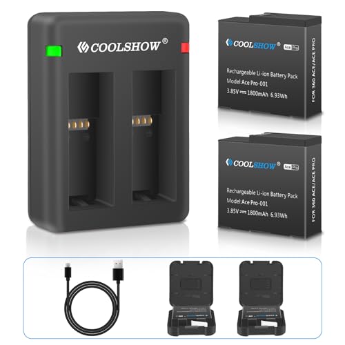 COOLSHOW Ace/Ace Pro Akku Ersatz 1800mAh 2 Stück und Duales Ace/Ace Pro AkkuLadegerät Kit Kompatibel mit Insta360 Ace/Ace Pro Kamera von CS COOLSHOW