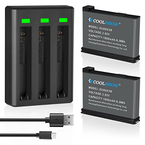 COOLSHOW Action Kamera Akku 1800mAh 2 Stück und Dreifach Ladegerät Set für Insta360 X3 und X3 Ladegerät mit Typ-C und Micro-USB-Ladeschnittstelle für Insta360 X3 Kamera(Ersatz für Insta360 X3 Akku) COOLSHOW Action Kamera Akku 1800mAh 2 Stück und Dreifach Ladegerät Set für Insta360 X3 und X3 Ladegerät mit Typ-C und Micro-USB-Ladeschnittstelle für Insta360 X3 Kamera(Ersatz für Insta360 X3 Akku) von CS COOLSHOW