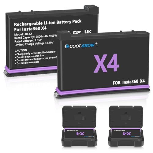 COOLSHOW Action Kamera X4 Akku Update Kapazität 2500mAh 2 Stück mit Akku Schutzhülle Kompatibel mit Insta360 X4 Kamera von CS COOLSHOW