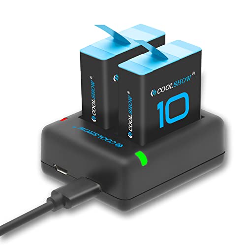 COOLSHOW Hero 10 Akku Hero 9 Battey Ersatz, 2 Packungen und Dual USB Hero 10/9 Ladegerät, kompatibel mit Hero 9 Schwarz, Hero 10 Schwarz (kompatibel mit Hero 10 Akku und Ladegerät) von CS COOLSHOW