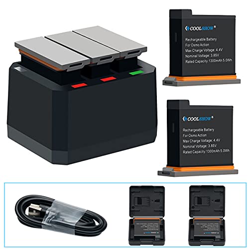 COOLSHOW OSMO Action Akku 2 Stück 1300mAh mit 3-Kanal USB Osmo Action Ladegerät für DJI Osomo Action Camera AB1 von CS COOLSHOW
