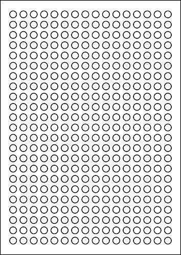 1.840 Etiketten selbstklebend rund 8 mm weiß, extra stark permanent klebend auf Bogen A4 (5 Bögen x 368 Etik.) von CS Webkontor