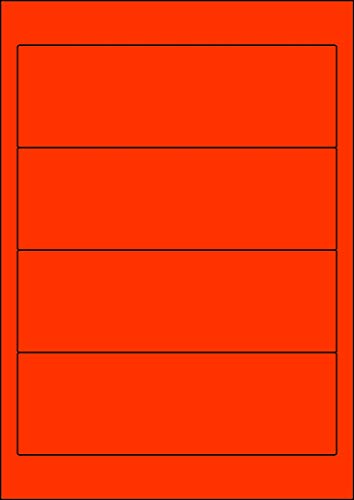 100 Rückenetiketten selbstklebend 190 x 61 mm für breite Ordner NEON ROT permanent klebend auf Bogen A4 (25 Bögen x 4 Etik.) von CS Webkontor
