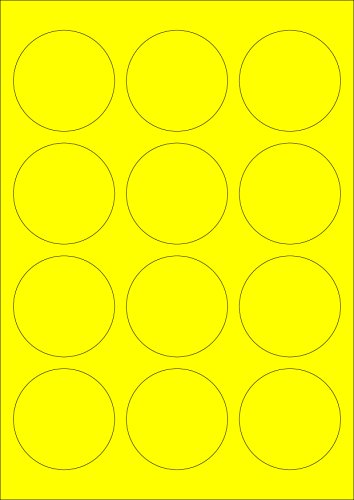 120 Etiketten selbstklebend 60 mm NEON GELB permanent klebend auf A4 Bogen (10 Bögen x 12 Etik.) von CS Webkontor