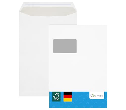 MADE IN GERMANY 100 Briefumschläge C4 haftklebend mit Fenster CS Webkontor - Umschläge aus 100 g/m² Kraftpapier - C4 Umschlag in weiß für Briefe, Geschäftspost, tägliche Korrespondenz, Mailings usw. von CS Webkontor