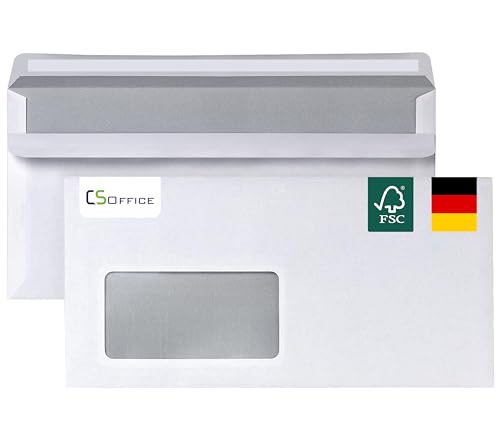 MADE IN GERMANY 100 Briefumschläge DIN Lang haftklebend mit Fenster CS Webkontor - Umschläge aus 75 g/m² Kraftpapier - DIN Lang Umschlag in weiß für Briefe, Geschäftspost, tägliche Korrespondenz usw von CS Webkontor