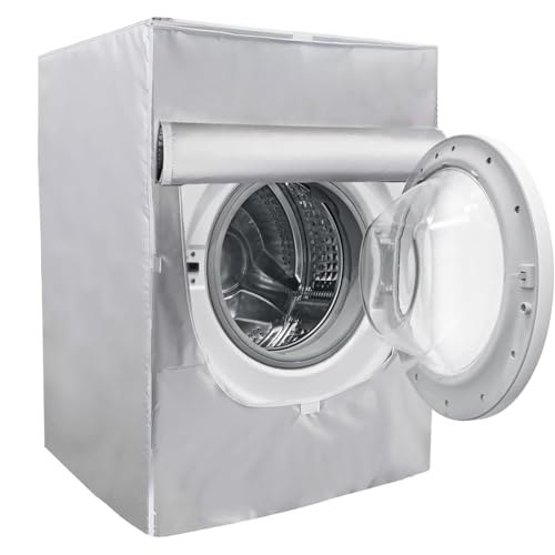 Waschmaschine Abdeckung, 420D Oxford Wasserdicht Staubdicht Schmutzabweisend UV-Beständig Deckel Schutzhülle Reißverschluss, vollautomatische Top Frontlader Wäschetrockner (Silver,65x77x94cm) von CSARPECT