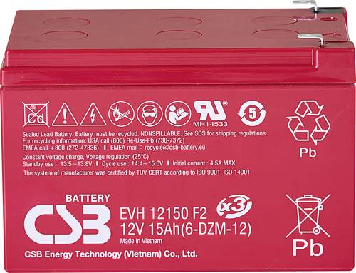 CSB Battery EVH 12150 EVH12150X3 Bleiakku 12V 15Ah Blei-Vlies (AGM) (B x H x T) 151 x 102 x 98mm Fla von CSB Battery