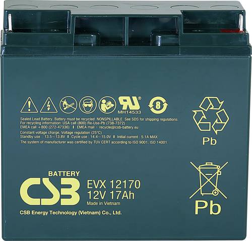 CSB Battery EVX 12170 EVX12170 Bleiakku 12V 17Ah Blei-Vlies (AGM) (B x H x T) 181 x 167 x 76mm M5-Sc von CSB Battery