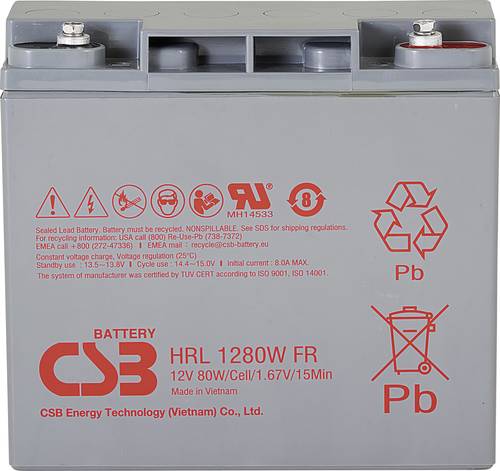 CSB Battery HRL 1280W high-rate longlife HRL1280W-FR Bleiakku 12V 20Ah Blei-Vlies (AGM) (B x H x T) von CSB Battery