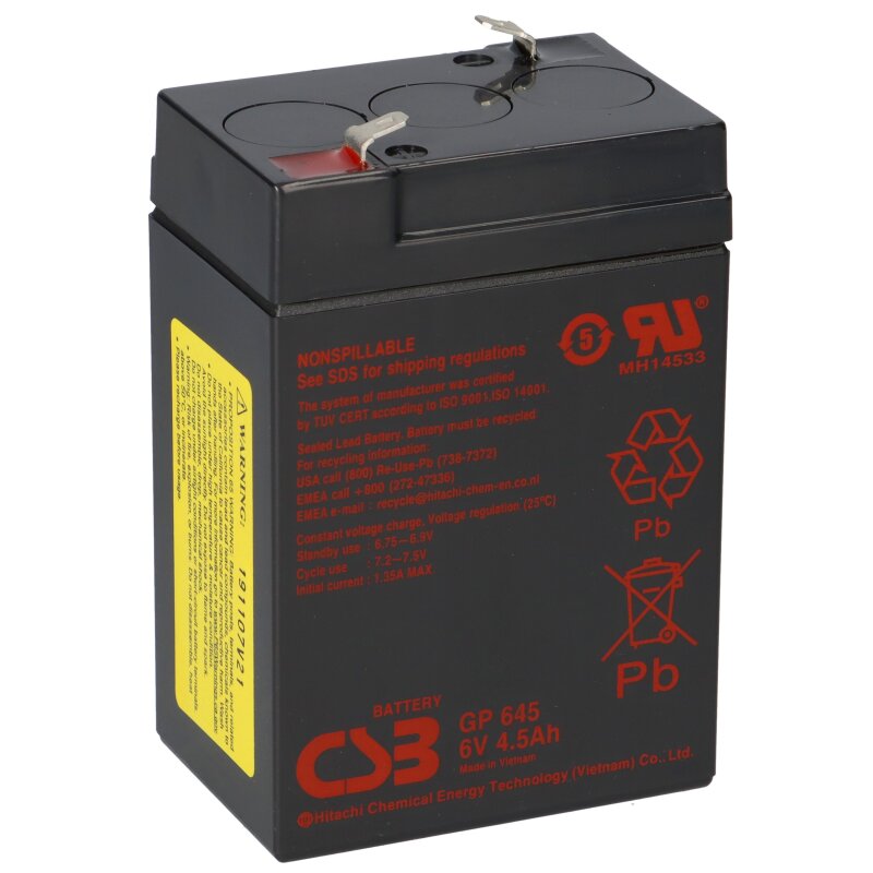 CSB Bleiakku 6V 4,5Ah GP645F1 AGM Bleibatterie wartungsfrei von CSB