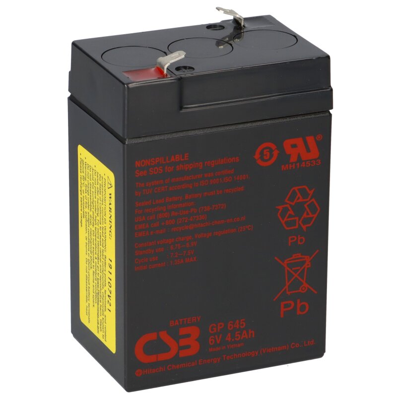 CSB Bleiakku 6V 4,5Ah GP645F1 AGM Bleibatterie wartungsfrei CSB Bleiakku 6V 4,5Ah GP645F1 AGM Bleibatterie wartungsfrei von CSB