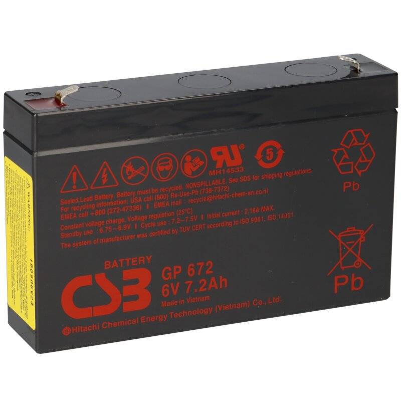 CSB Bleiakku 6V 7,2 Ah GP672F1 wartungsfrei AGM Bleibatterie von CSB