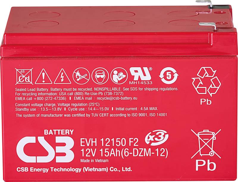 CSB EVH12150X3 - Blei-Vlies-Akku, 12 V, 15 Ah, zyklenfest von CSB