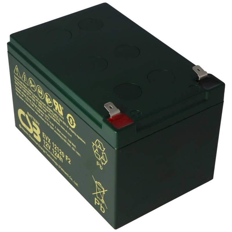 CSB-EVX12120F2 12 Volt AGM Bleiakku 12Ah, 151x98x100mm Faston 6,3mm Zyklenfest + Standby von CSB