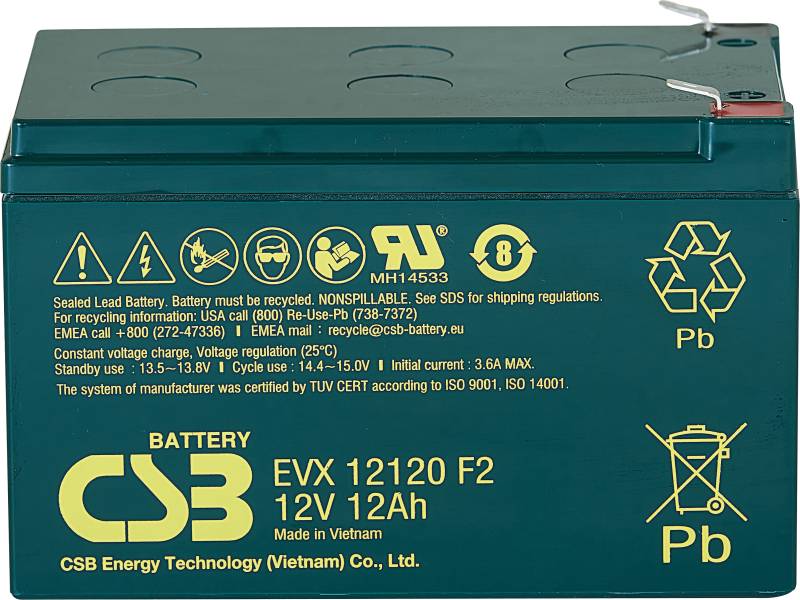 CSB EVX12120F2 - Blei-Vlies-Akku, 12 V, 12 Ah, zyklenfest von CSB