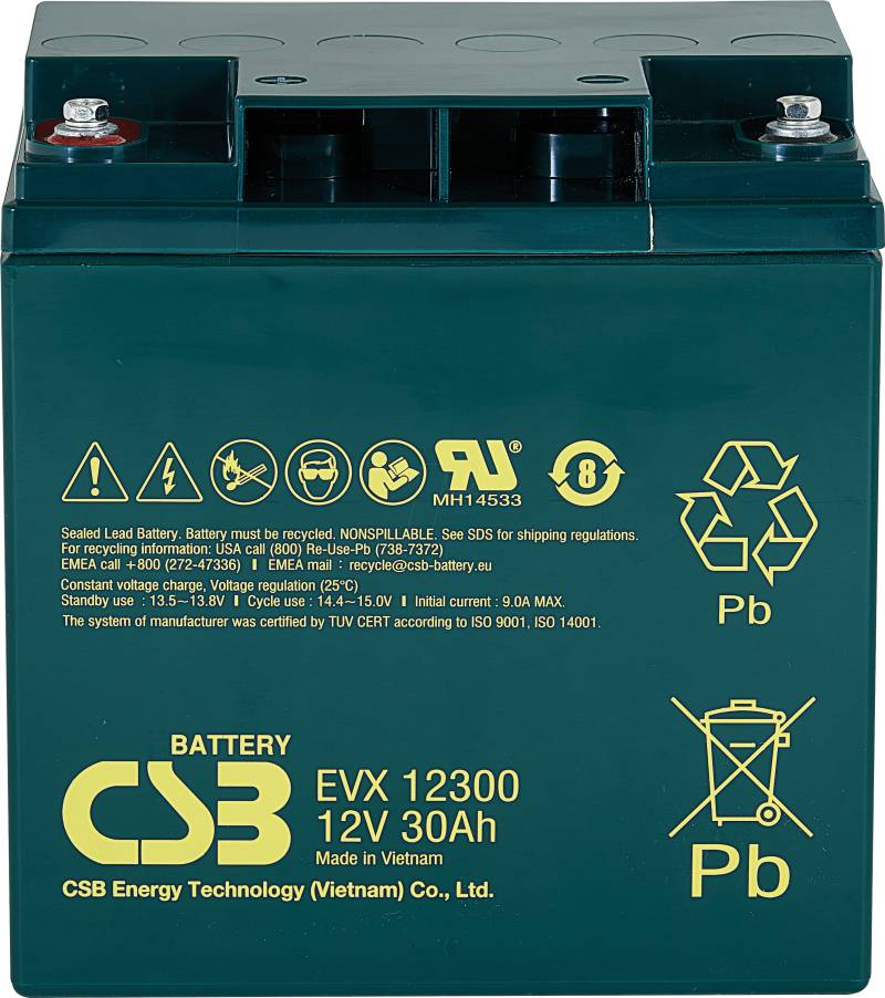 CSB EVX12300 - Blei-Vlies-Akku, 12 V, 30 Ah, zyklenfest von CSB