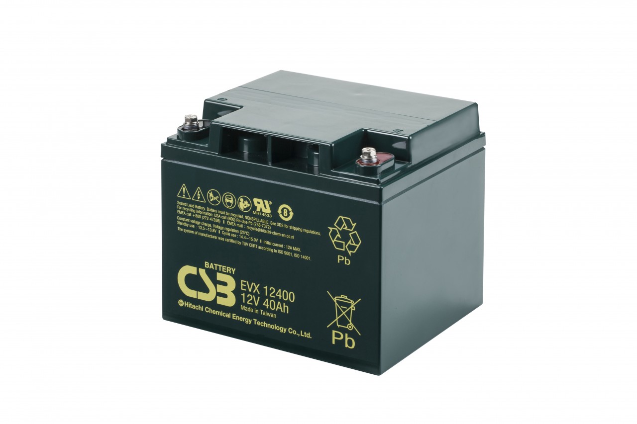 CSB-EVX12400 12 Volt AGM Bleiakku 40Ah, 197x165x170mm M5 Innengewinde Zyklenfest + Standby CSB-EVX12400 12 Volt AGM Bleiakku 40Ah, 197x165x170mm M5 Innengewinde Zyklenfest + Standby von CSB