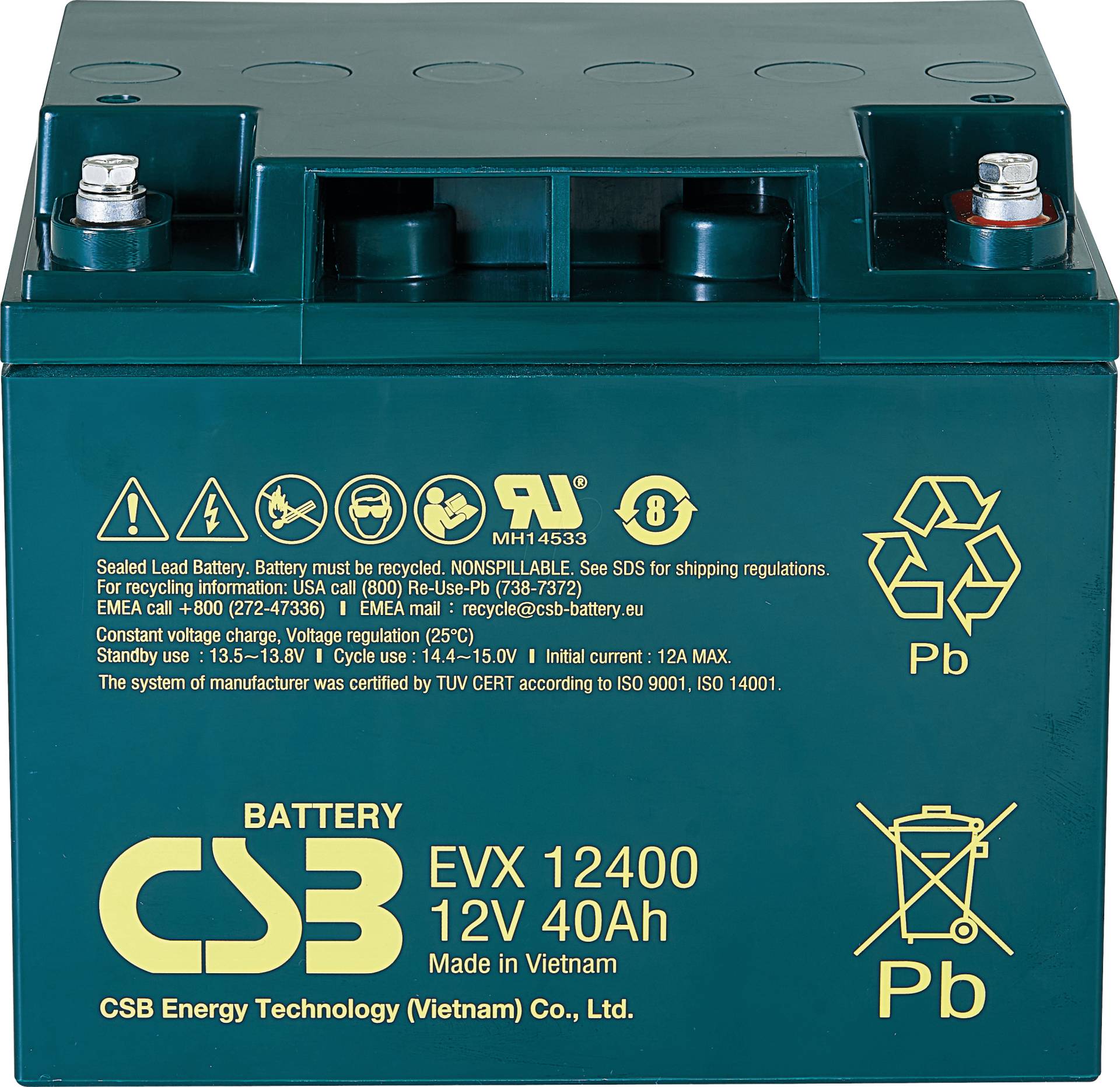 CSB EVX12400-I1 - Blei-Vlies-Akku, 12 V, 40 Ah, zyklenfest von CSB