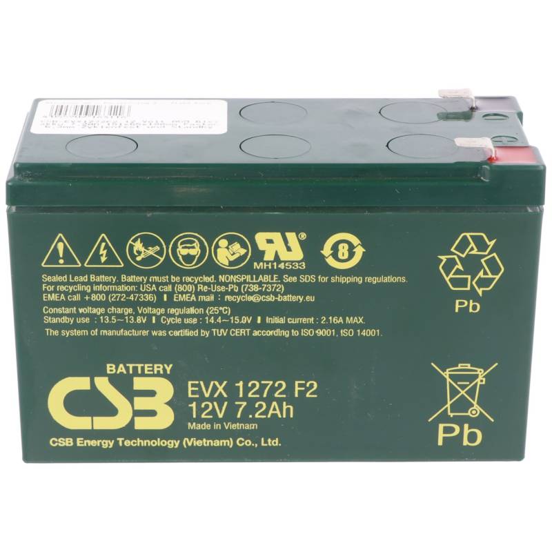 CSB-EVX1272F2 12 Volt AGM Bleiakku 7,2Ah 151x65x100mm Faston 6,3mm Zyklenfest und Standby von CSB