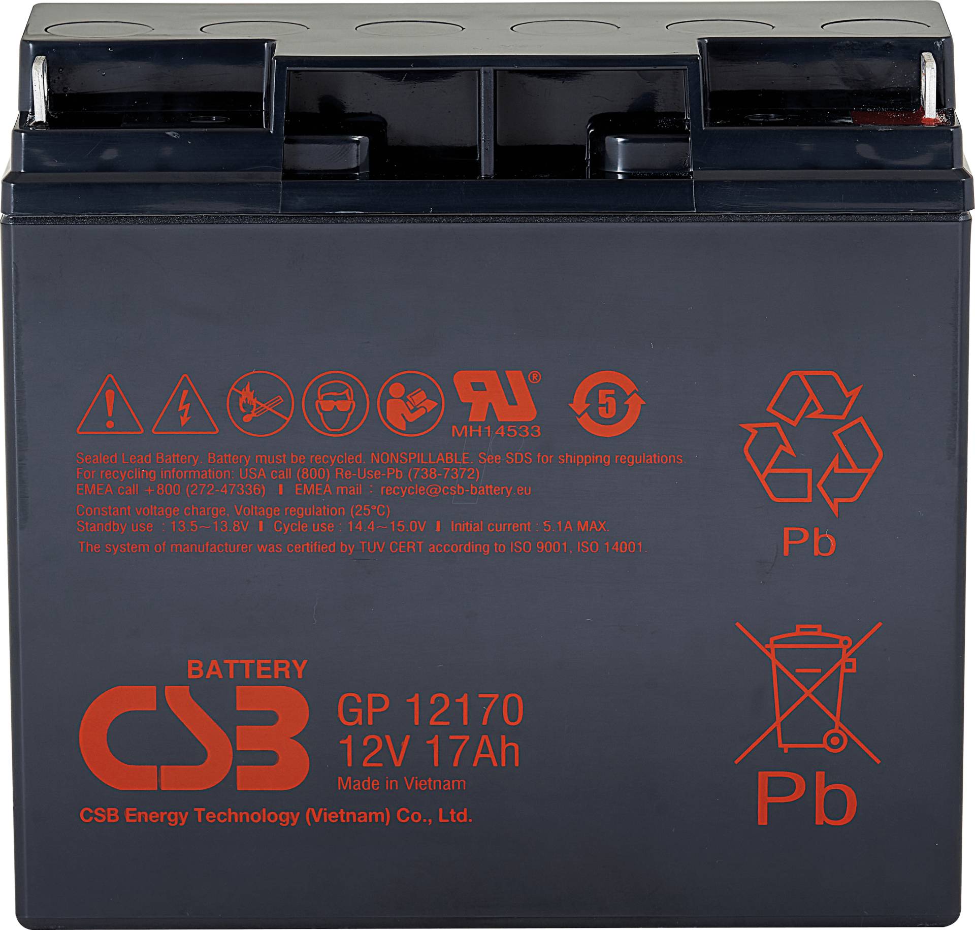 CSB GP12170 - Blei-Vlies-Akku, Hochstromakku, 12 V, 17 Ah, Standby USV von CSB