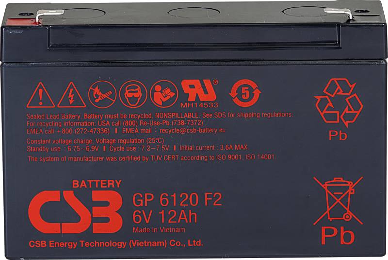 CSB GP6120F2 - Blei-Vlies-Akku, 6 V, 12 Ah, Standby USV von CSB