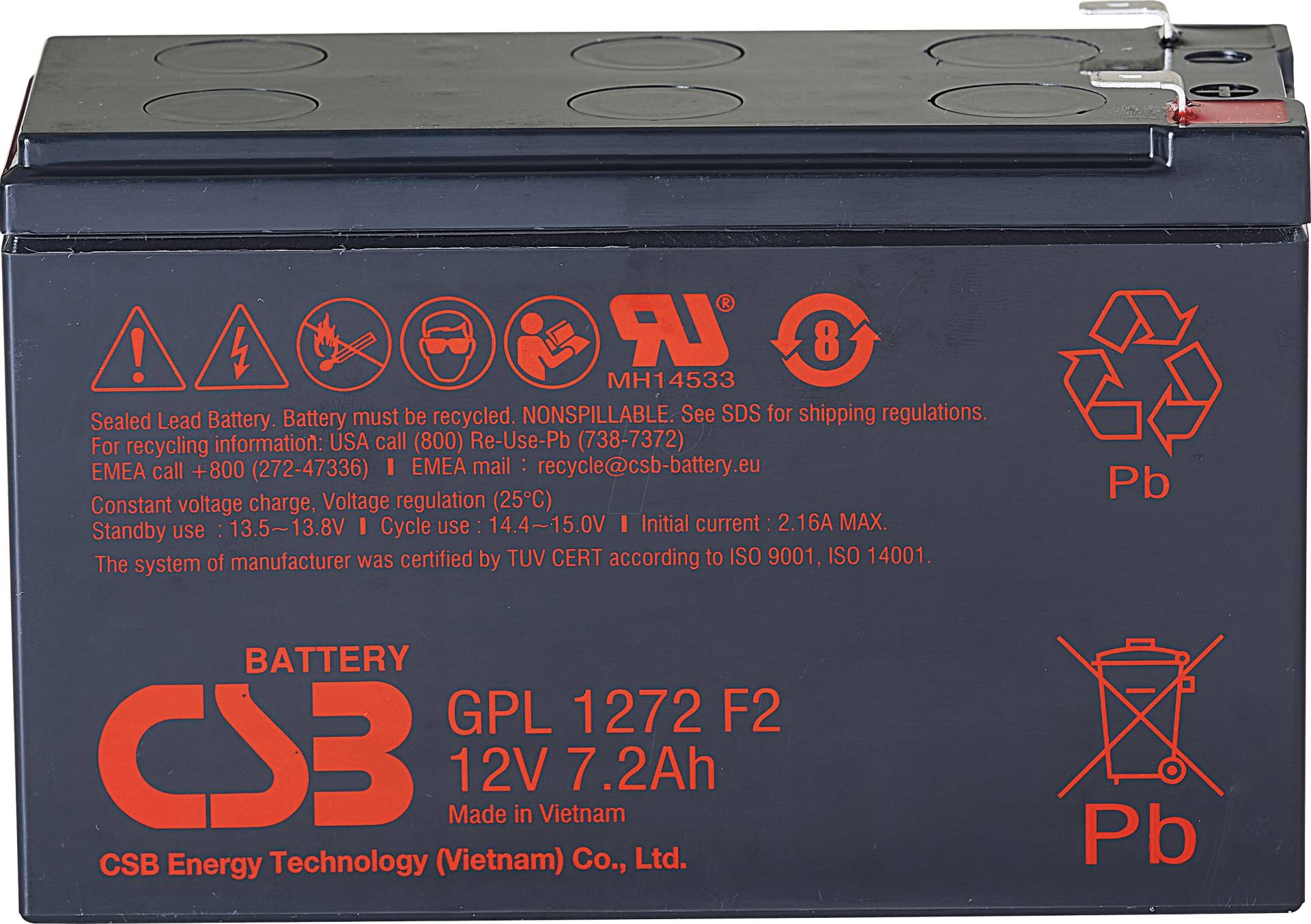CSB GPL1272-F2FR - Blei-Vlies-Akku, 12 V, 7,2 Ah, Longlife von CSB