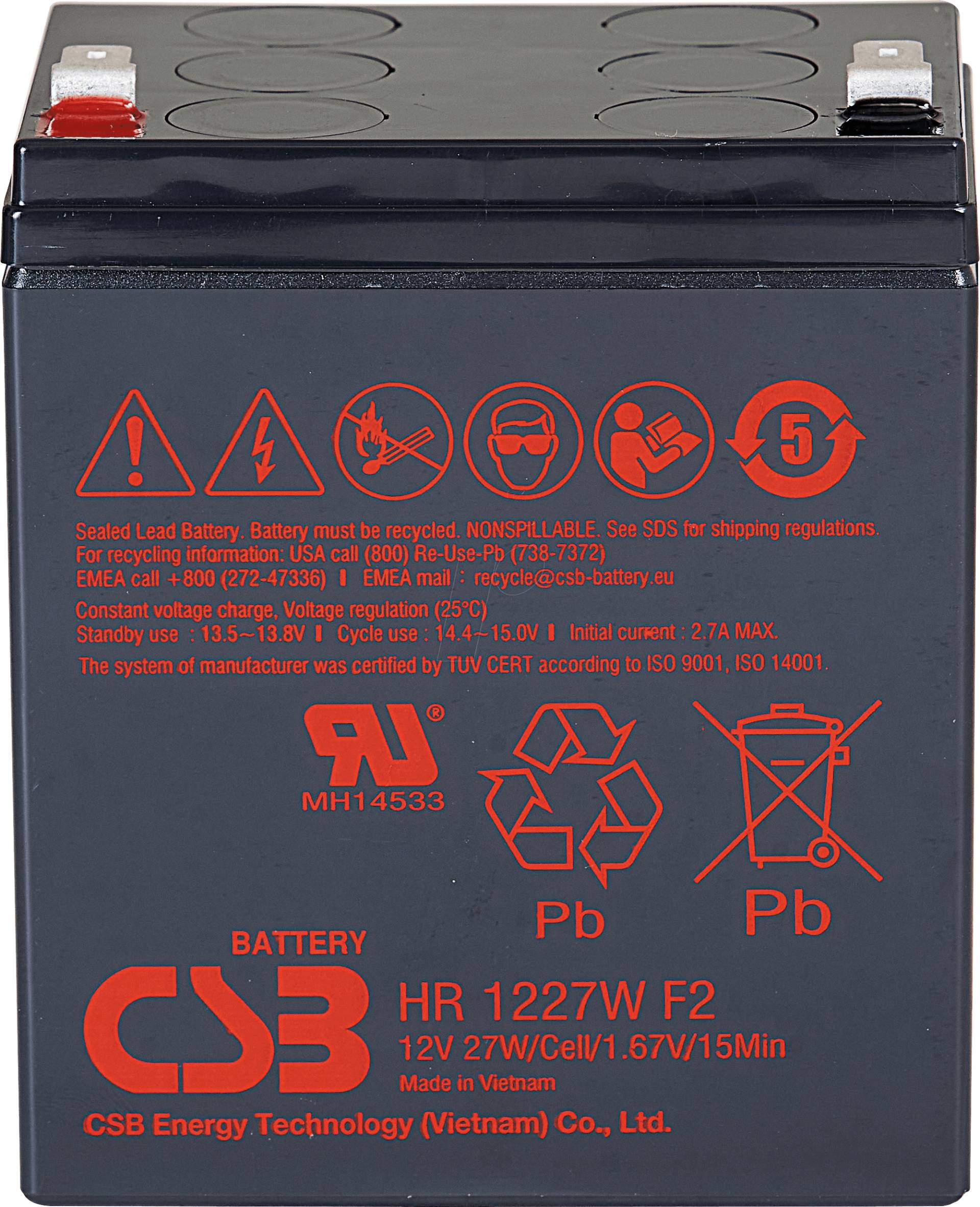 CSB HR1227WF2 - Blei-Vlies-Akku, Hochstromakku, 12 V, 6,2 Ah von CSB