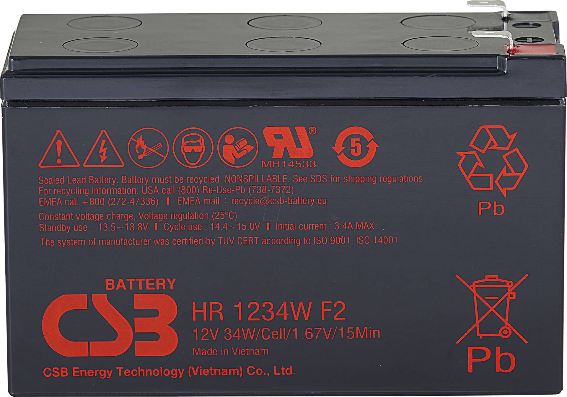 CSB HR1234WF2 - Blei-Vlies-Akku, Hochstromakku, 12 V, 34 W von CSB