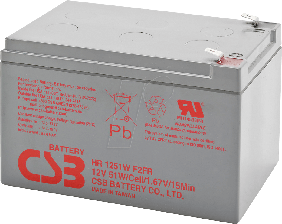 CSB HR1251W - Blei-Vlies-Akku, Hochstromakku, 12 V, 12 Ah, 51 W von CSB