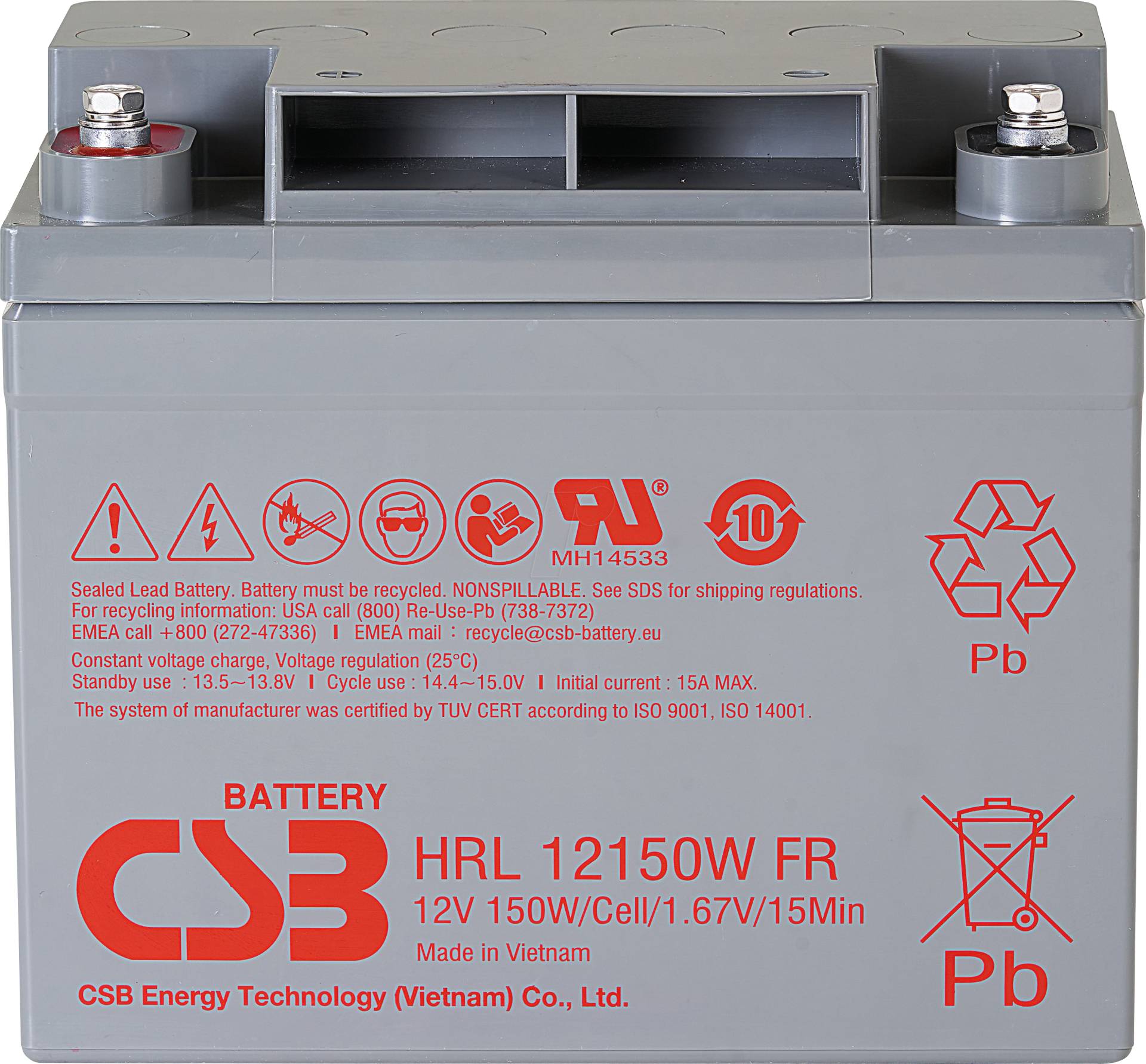 CSB HRL12150W-FR - Blei-Vlies-Akku, Hochstromakku, 12 V, 36 Ah, 155 W von CSB