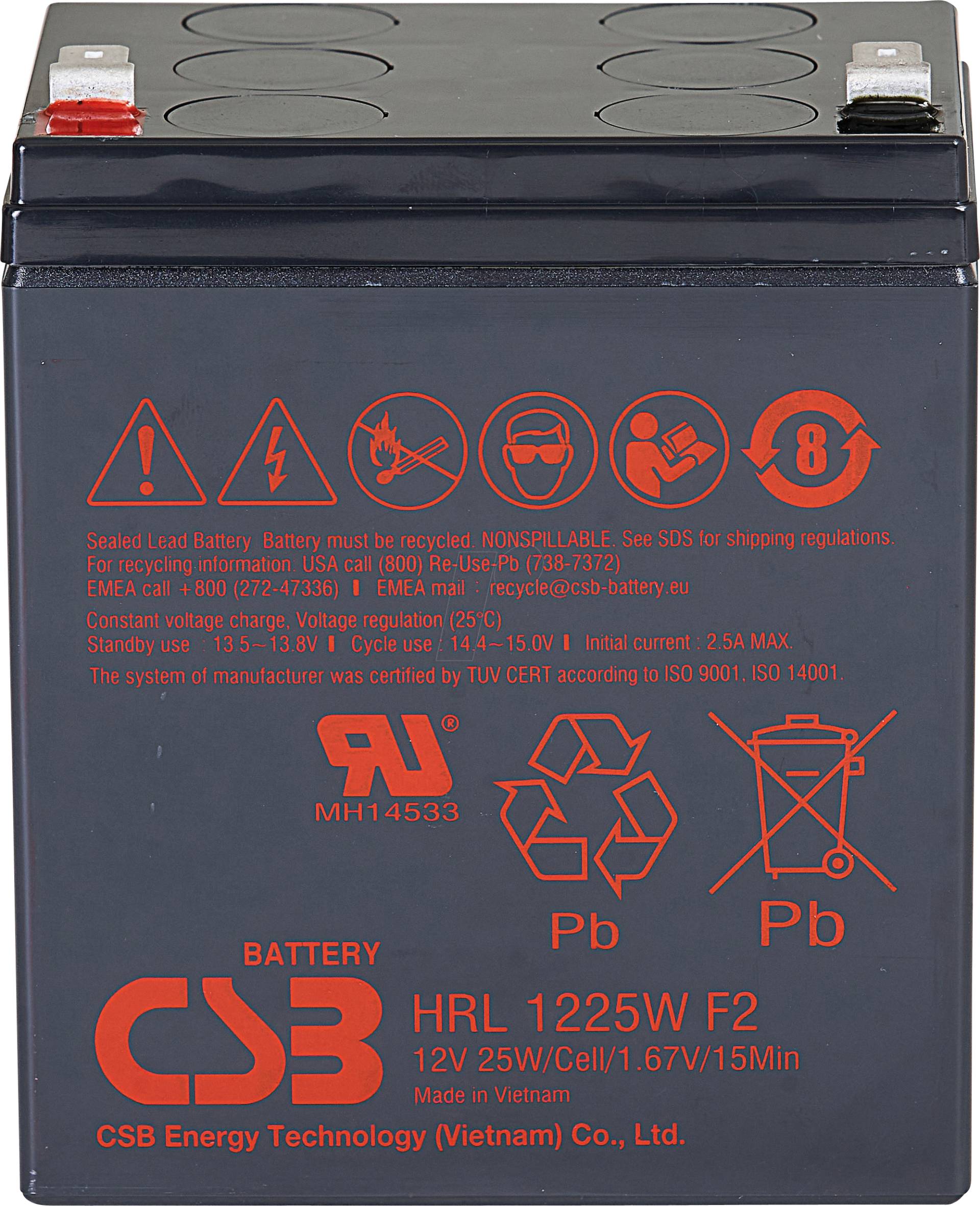 CSB HRL1225WF2 - Blei-Vlies-Akku, Hochstromakku, 12 V, 6,0 Ah, 25 W von CSB