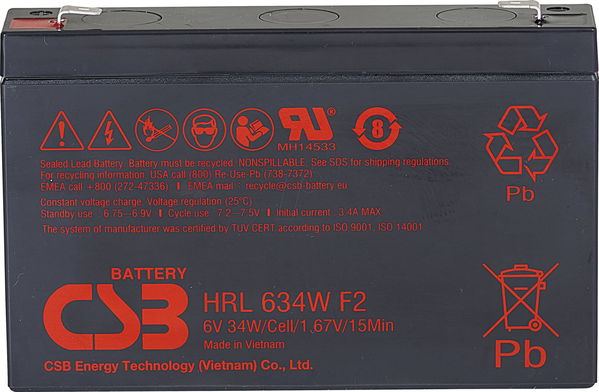 CSB HRL634W - Blei-Vlies-Akku, Hochstromakku, 6 V, 34 W von CSB