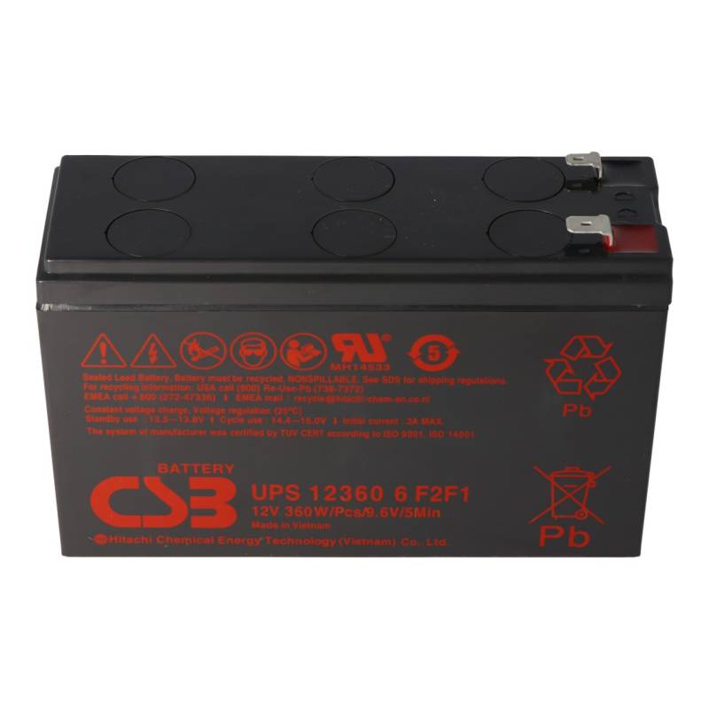 CSB-UPS123606 12 Volt 7 Ah AGM Bleiakku 360Wh, 151x51x98,3mm Faston 4,8 und 6,3mm Hochstromfest von CSB