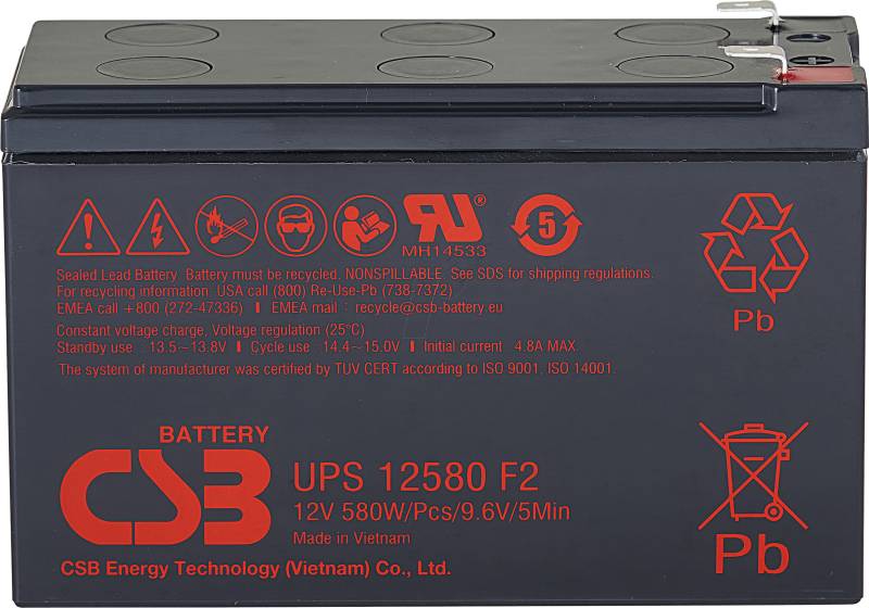 CSB UPS12580 - Blei-Vlies-Akku, Hochstromakku, 12 V,9,4 Ah, 580 W von CSB