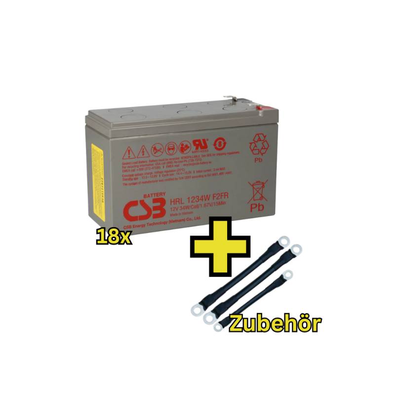 USV-Akku CSB 216V-Anlage - 18 x HRL1234WF2-FR für Sicherheitsbeleuchtung Inkl. Zubehör und Verbinder von CSB
