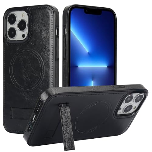 CSHNB Handyhülle Kompatibel mit iPhone 12 Pro Max, PU-Leder Wireless Charging Magnetische Hülle, versteckter Ständer, robuste, stoßfeste 360-Grad-Schutzhülle Langlebiger Schutz(Black) von CSHNB
