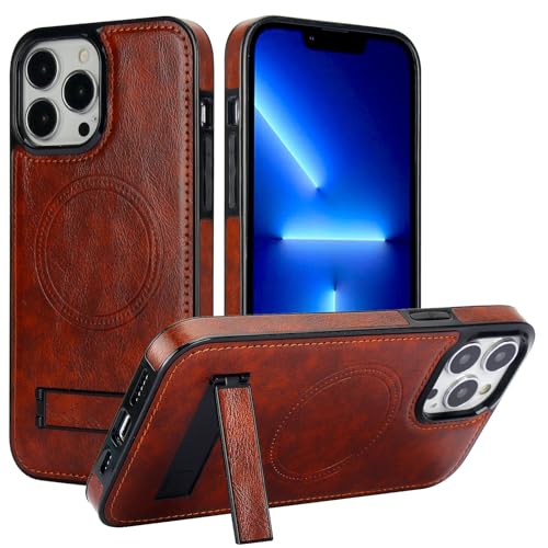 CSHNB Handyhülle Kompatibel mit iPhone 12 Pro Max, PU-Leder Wireless Charging Magnetische Hülle, versteckter Ständer, robuste, stoßfeste 360-Grad-Schutzhülle Langlebiger Schutz(Dark Brown) von CSHNB
