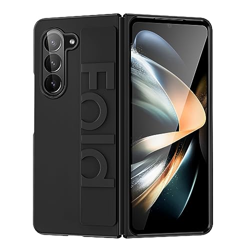 CSHNB Klapphülle fürs Handy Ultradünne Hülle kompatibel mit Samsung Galaxy Z Fold 5 Hülle mit griffigem Silikonband, Harte PC-Hülle, Kratzfeste, stoßfeste Schutzhülle Handyschutz(Black) von CSHNB