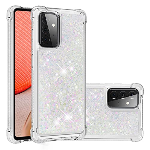 Glitzer-Schutzhülle, kompatibel mit Samsung Galaxy A72 5G, kompatibel mit Frauen und Mädchen, glitzernd, luxuriös, schwimmender Treibsand, transparent, weiches TPU, langlebiger Schutz (Silber) von CSHNB
