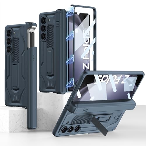Handy-Klapphülle kompatibel mit Samsung Galaxy Z Fold 5, magnetisches Scharnier, 5-S-S-S-Stifthalter, robuster Schutz, Displayschutzfolie, robuster Ständer, stoßfeste Abdeckung, Handy-Schutz, Grün von CSHNB