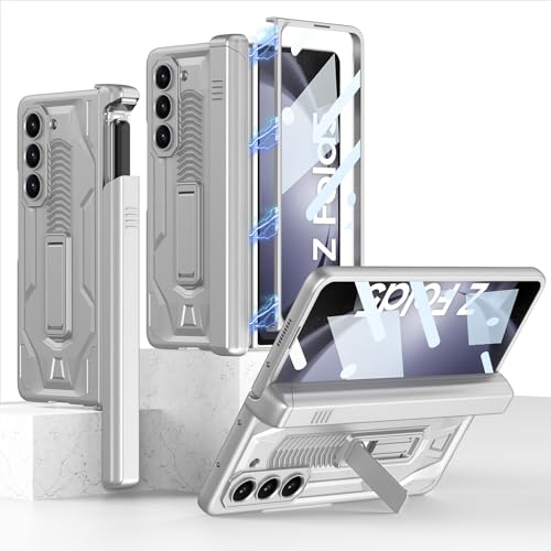 Handy-Klapphülle kompatibel mit Samsung Galaxy Z Fold 5, magnetisches Scharnier, 5-S-S-S-Stifthalter, robuster Schutz, Displayschutzfolie, robuster Ständer, stoßfeste Abdeckung, Telefonschutz (Silber) Handy-Klapphülle kompatibel mit Samsung Galaxy Z Fold 5, magnetisches Scharnier, 5-S-S-S-Stifthalter, robuster Schutz, Displayschutzfolie, robuster Ständer, stoßfeste Abdeckung, Telefonschutz (Silber) von CSHNB